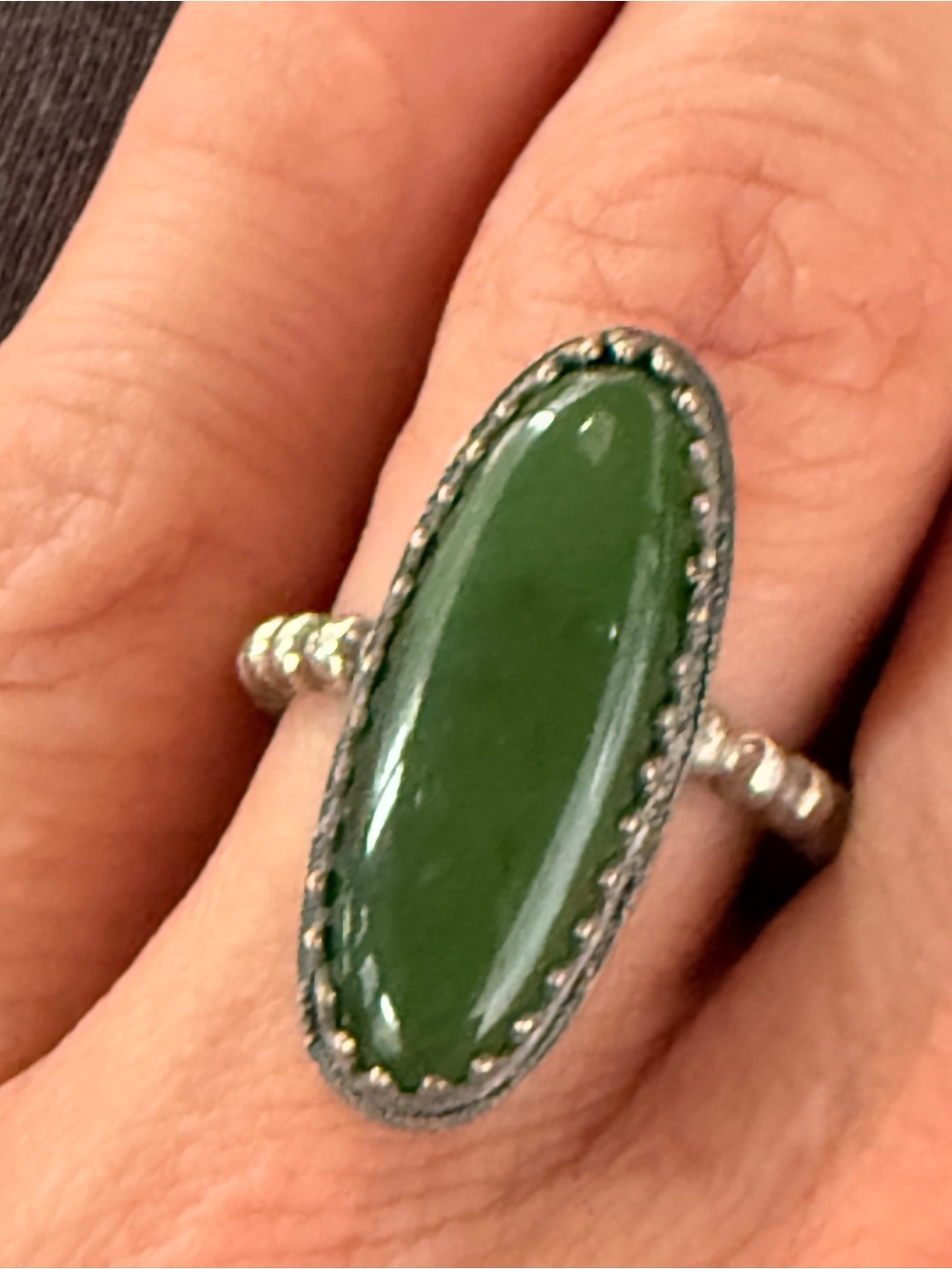 Vintage Sterling Silver Green Jade Oval Ring sz7